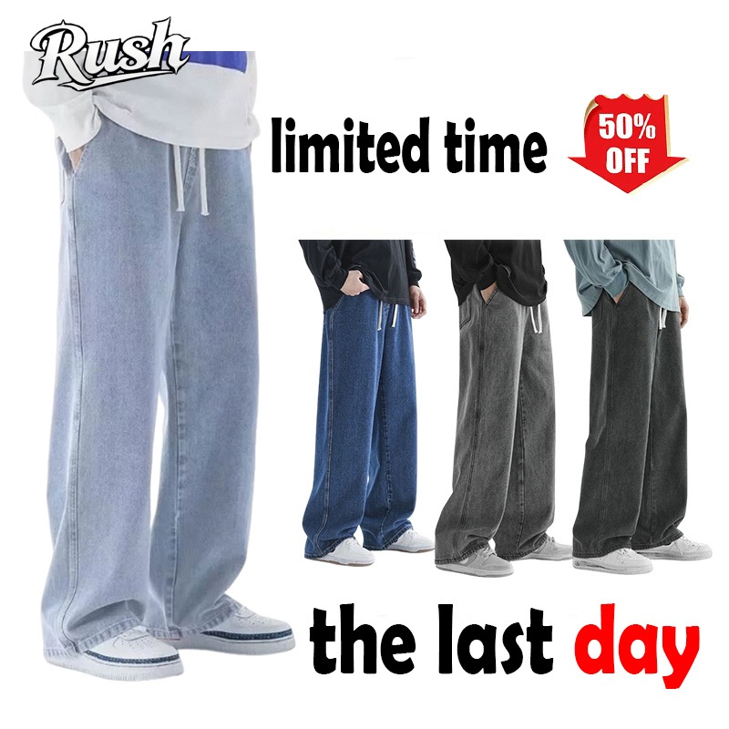 RUSH Lelaki Straight Cut Seluar Jeans Kain Soft Non-Stretchable Dan CJ