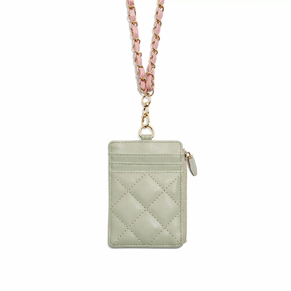 Matcha Strawberry Landyard - ID Quilted Card Holder Portable Work Student Lanyard Zipper Card Holder
