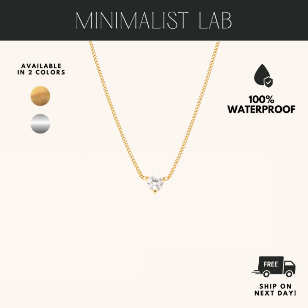 MINIMALIST LAB Titanium Pragma Solitaire Curb Chain Necklace Rantai Solitaire