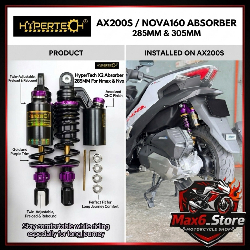 QJ SHOCK MOTOR AX200S / AVEETA NOVA160 NOVA200 HYPERTECH ULTIMATE PRO-X2 ABSORBER 285 มม. 305 มม.สํา