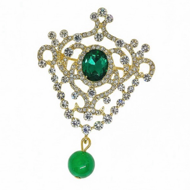 88SK สไตล์สีเขียวลูกปัดพู่ Kerongsang เข็มกลัดผู้หญิง Pin Tudung Raya Elegant Dangle Hijau