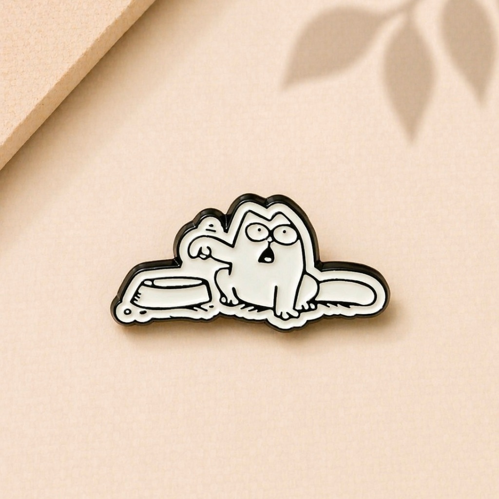 Pingo ʀᴇᴀᴅ SᴛᴏᴄOOOO เข็มกลัดเคลือบน่ารัก ป้ายการ์ตูน Simons Cat Feed Me