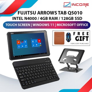 Fujitsu Arrows Tab Q5010 Touch Screen Tablet 2-in-1 Intel N4000 4GB 128GB SSD Windows Laptop + Bluetooth Keyboard
