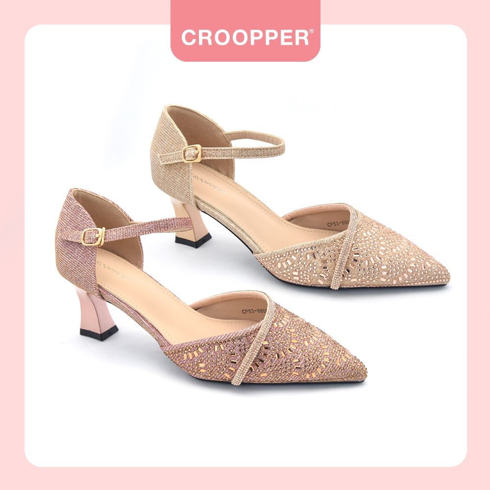 Croopper CP53-8809 Ladies 2.75-inch Heels Shoes Burgundy Gold