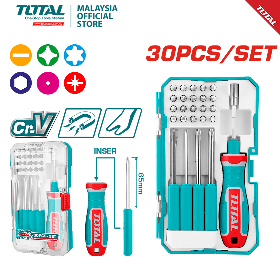 TOTAL ชุดไขควงเปลี่ยนได้ 30 ชิ้น & ชุดดอกไขควงที่มีความแม่นยํา - TACSD30306