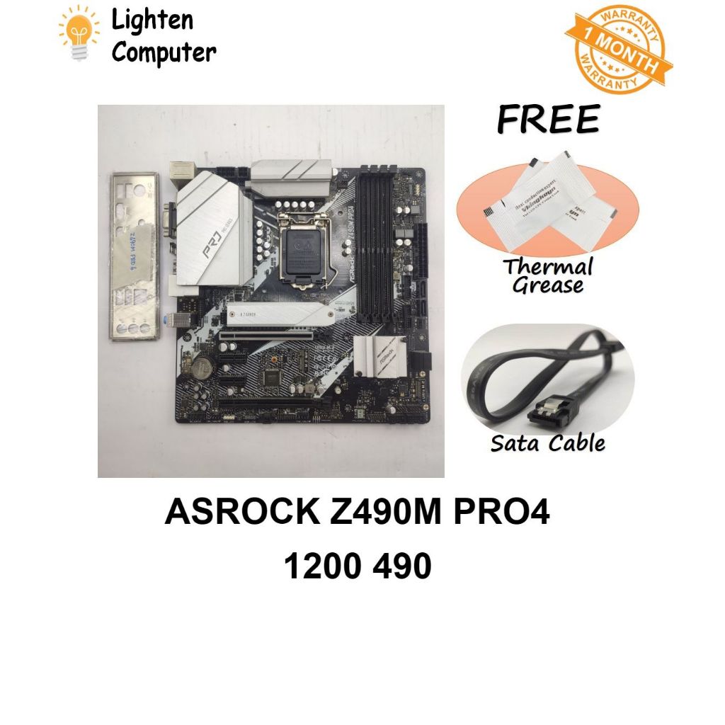 เมนบอร์ดUSED ASROCK Z490M PRO4 | Z490 | แอลจีเอ 1200 | อินเทลรุ่นที่ 10 | MATX ไมโครเอทีเอ็กซ์