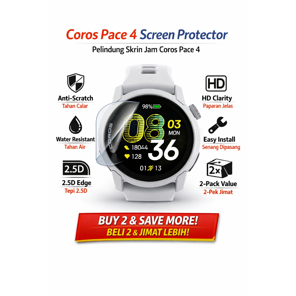 COROS Pace 2/ Pace 3/coros Pace 4/coros pro ปกป้องหน้าจอกระจกนิรภัย HD ฟิล์มป้องกันรอยขีดข่วน