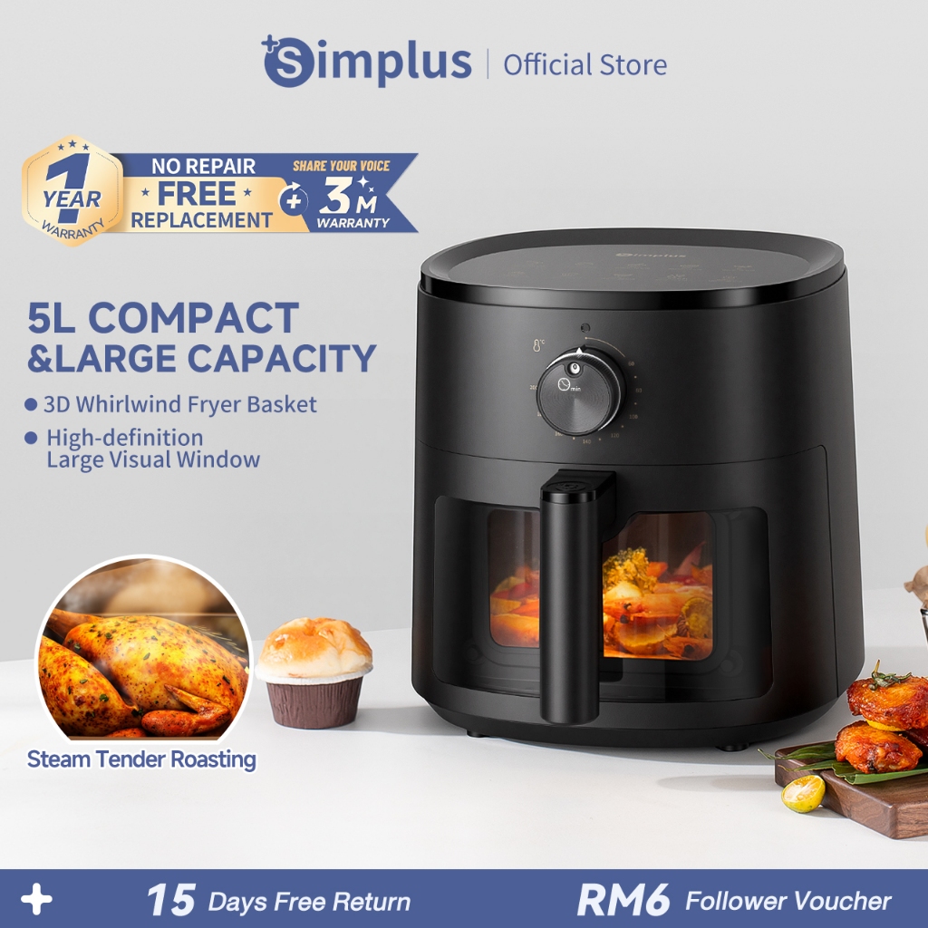 เปิดตัวใหม่Simplus 5L Air Fryer丨การออกแบบขนาดกะทัดรัดประหยัดพื้นที่丨มัลติฟังก์ชั่นปราศจากน้ํามันไขมั
