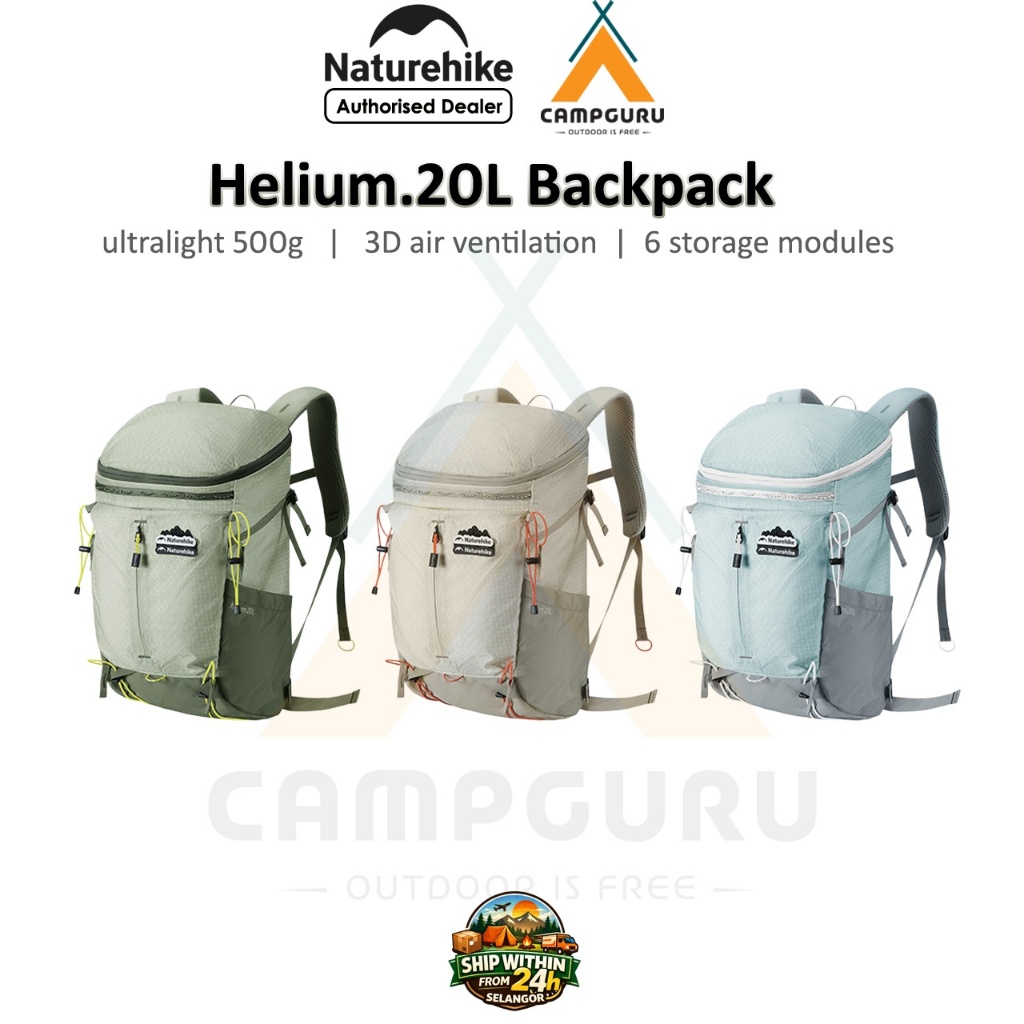 Naturehike Helium Series 20L กระเป๋าเป้สะพายหลัง 500g Ultralight Daypack 3D Air ระบายอากาศ Camping T