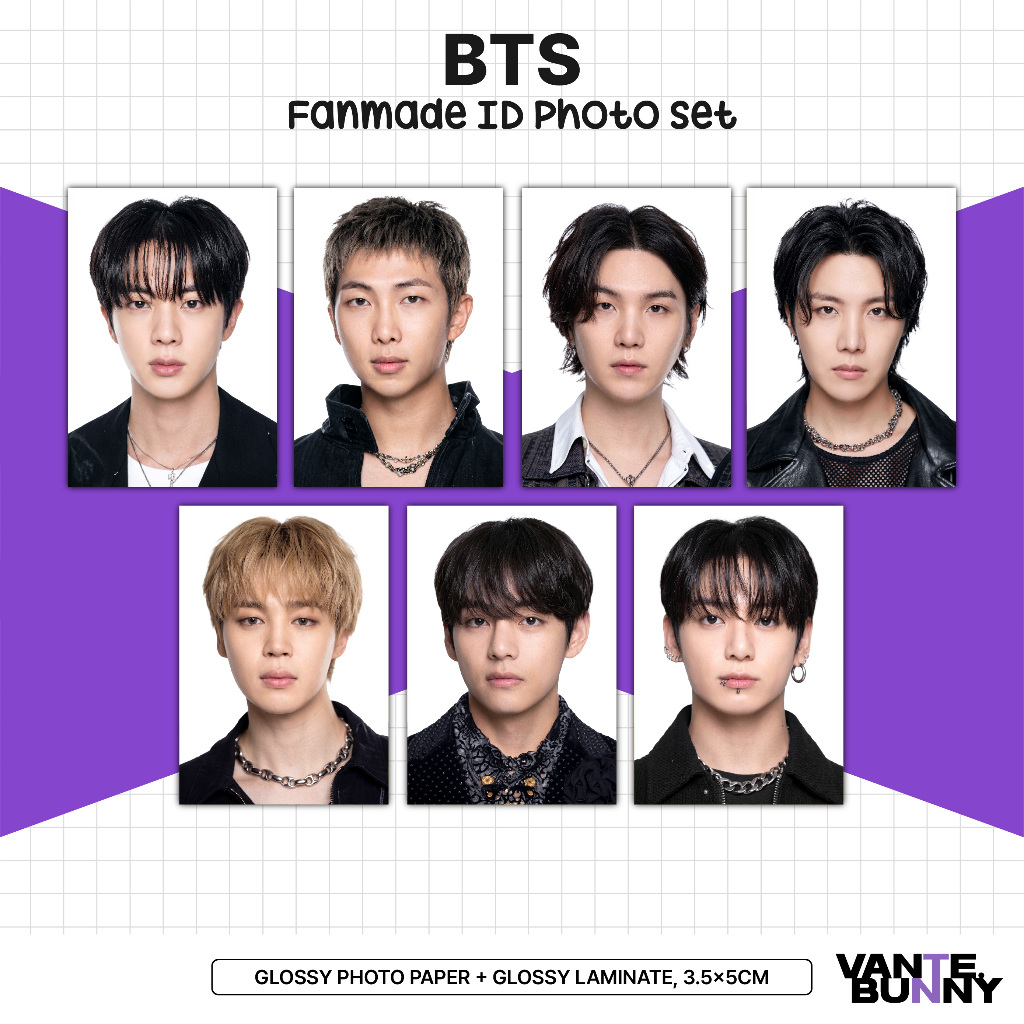 KPOP ID Photo Jungkook JK V Taehyung Jimin Jhope Suga RM Namjoon Jin Fanmade โดย Vantebunny