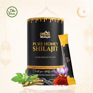 Hillside Honey Shilajit Gold+ Stick dengan Safron & Ashwagandha | Tenaga & Stamina | 30 Stick x 8g