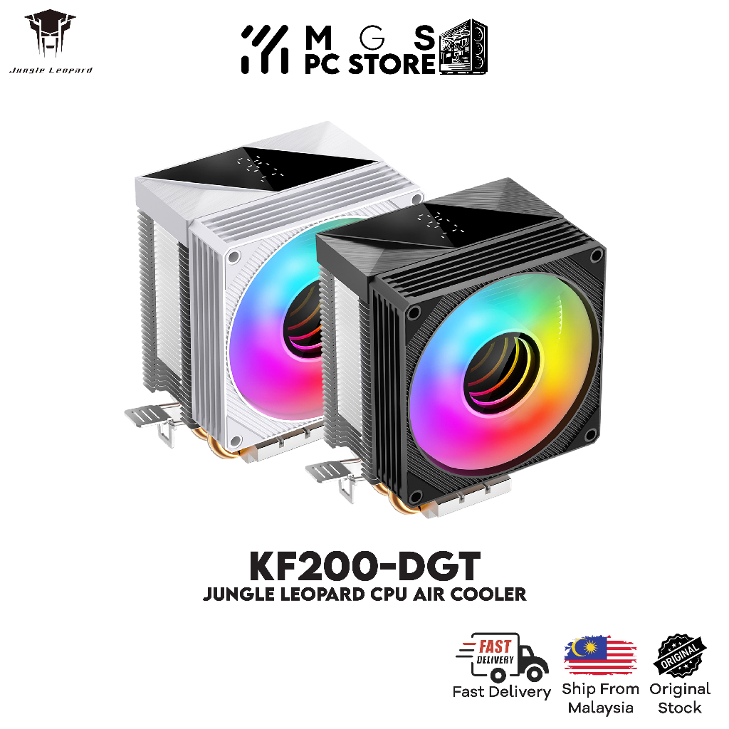 Jungle Leopard KF200-DGT PC Case CPU Cooler จอแสดงผลดิจิตอลท่อ LED 2 Hear ท่อสําหรับ AMD/Intel