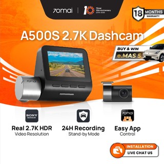 70mai A500s Dash Cam 2.7K Resolution + HDR | Built-in GPS & ADAS | Night Owl Vision | App Control | Loop Recording