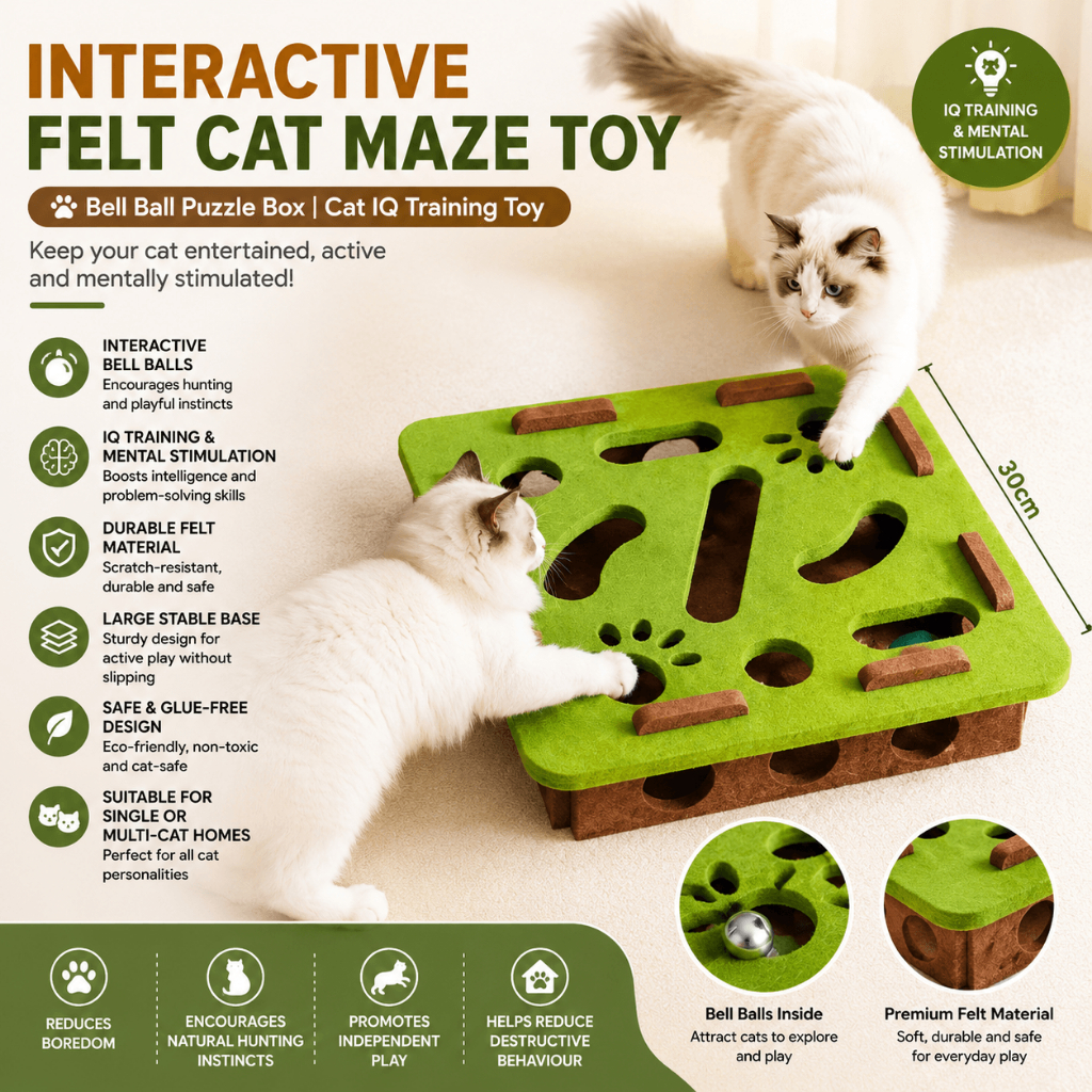 Interactive Felt Cat Maze Toy Bell Ball Puzzle Box Cat IQ Training Toy