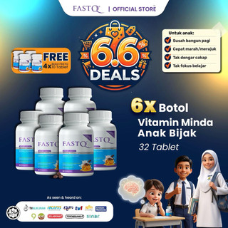 FASTQ Supplement Minda Anak Bijak (32 tablet x 6 botol) Perisa Coklat Sedap, Original HQ