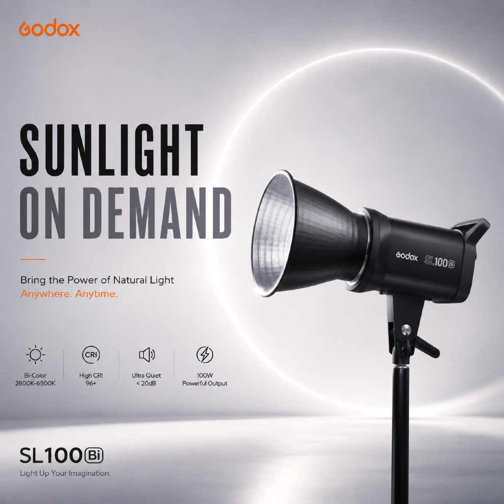 Godox SL100Bi 100W Bi-Color LED Video Light 2800K-6500K CRI96 + Bowens Mount Silent Studio Lighting