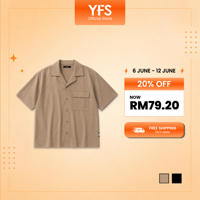 AD JEANS Men Relax Fit Camp Collar Shirt Short Sleeve Casual Button Shirt Korean Style Pocket Top