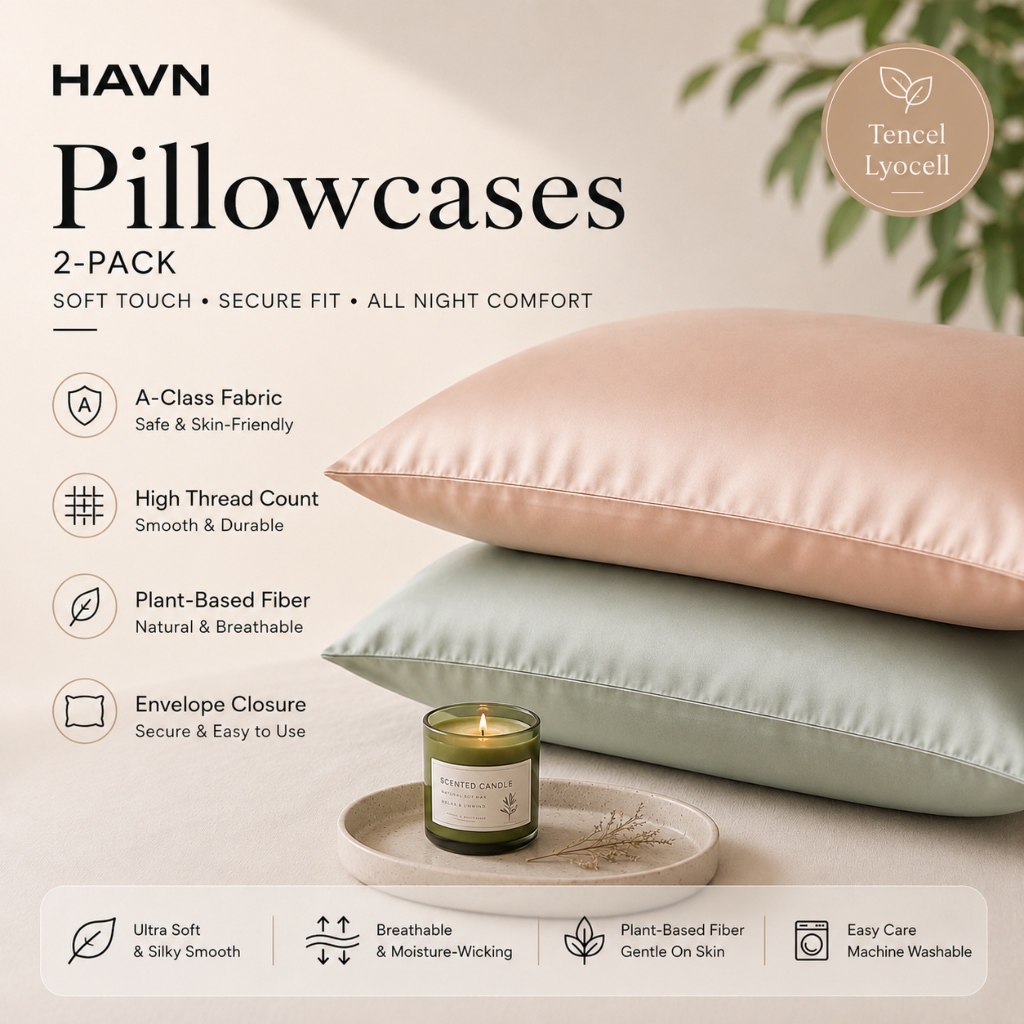 HAVN ปลอกหมอน Tencel Lyocell/หมอนผ้าฝ้าย Sarung Bantal ผ้าปูที่นอน Cooling Silky Soft Breathable