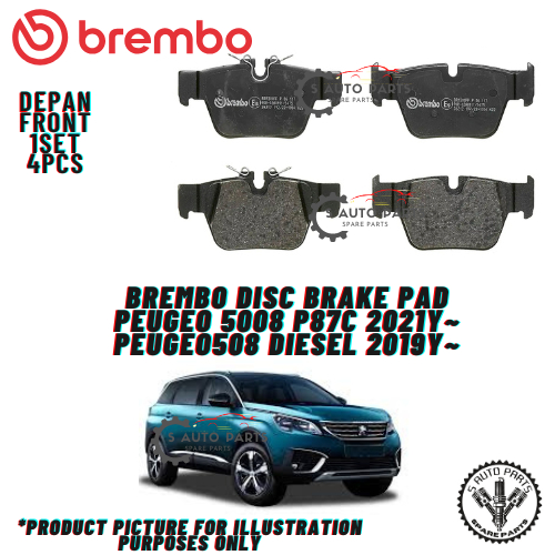 PEUGEO 5008 P87C 2019Y~ / PEUGEO 508 ดีเซล 2019Y~ (FRONT/REAR) ผ้าเบรก (1SET =4PCS) BREMBO