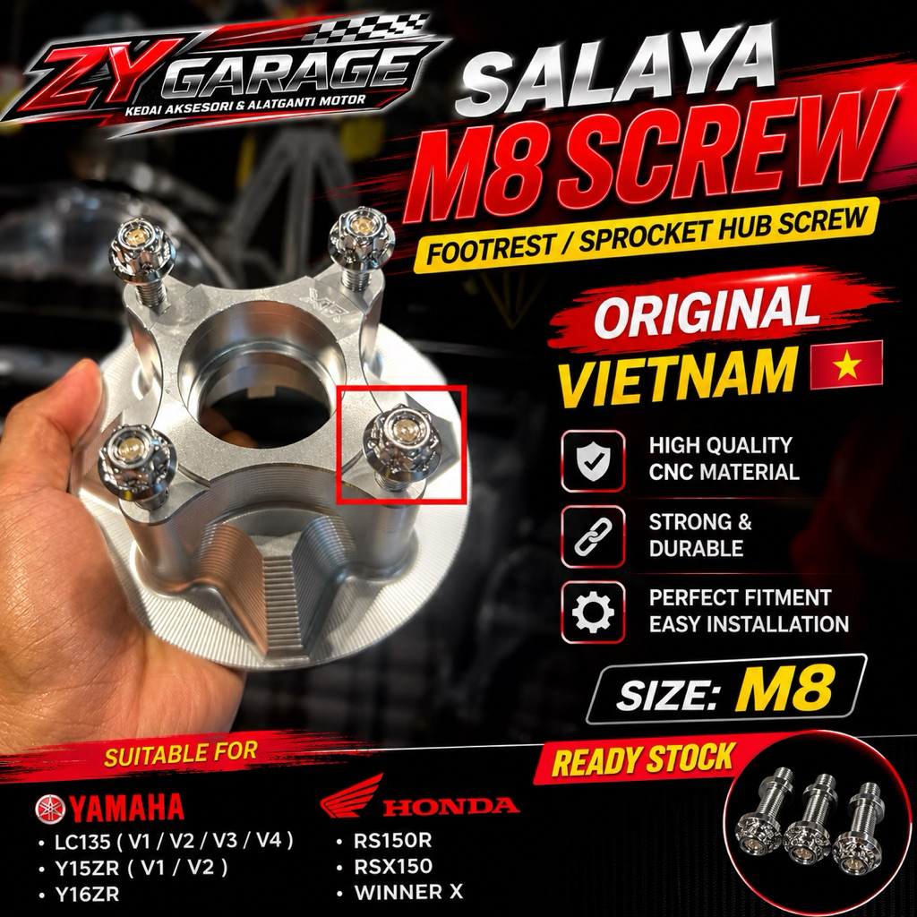 SALAYA M8 สกรูเฟืองพักเท้าขนาด 12 Spru Bolt Motor Yamaha Honda Vietnam - Biker Best Choice