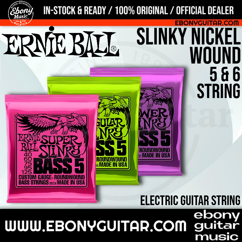 Ernie Ball 5-String Bass Strings - Regular Slinky 2836 (.045-.130) / Super Slinky 2824 (.040-.125) ช