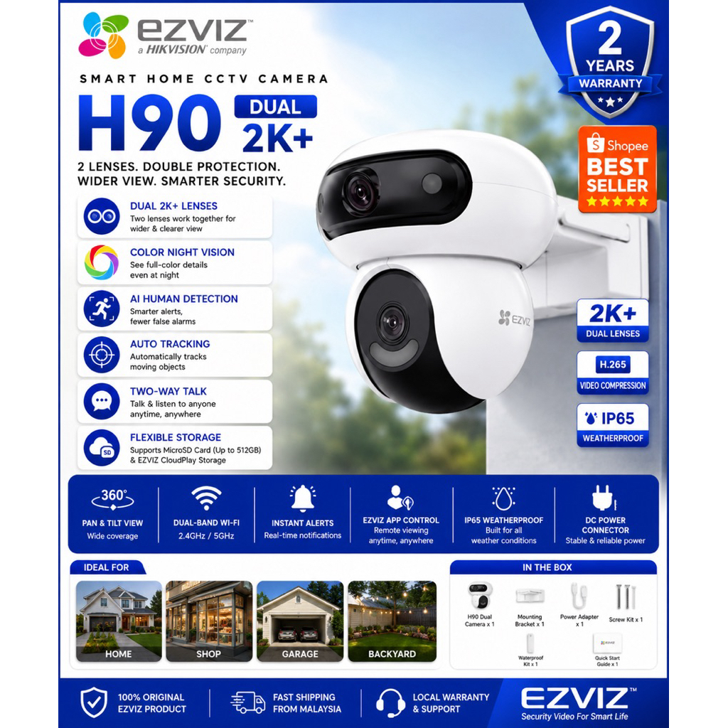 กล้องวงจรปิดอัจฉริยะ EZVIZ H90 Dual 2K+