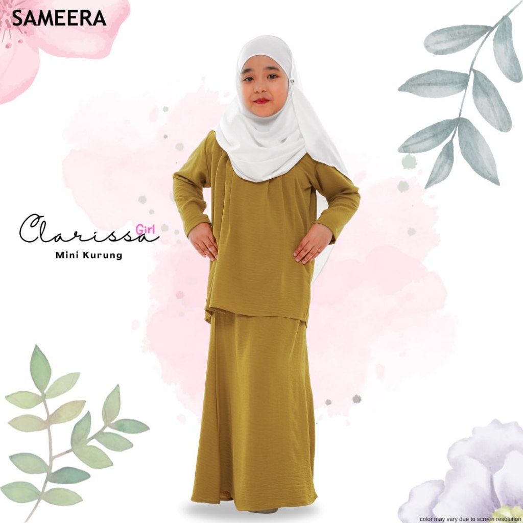 สาว Clarissa Kurung Kedah สีเขียวมะกอก Baju Kurung Kedah Girls