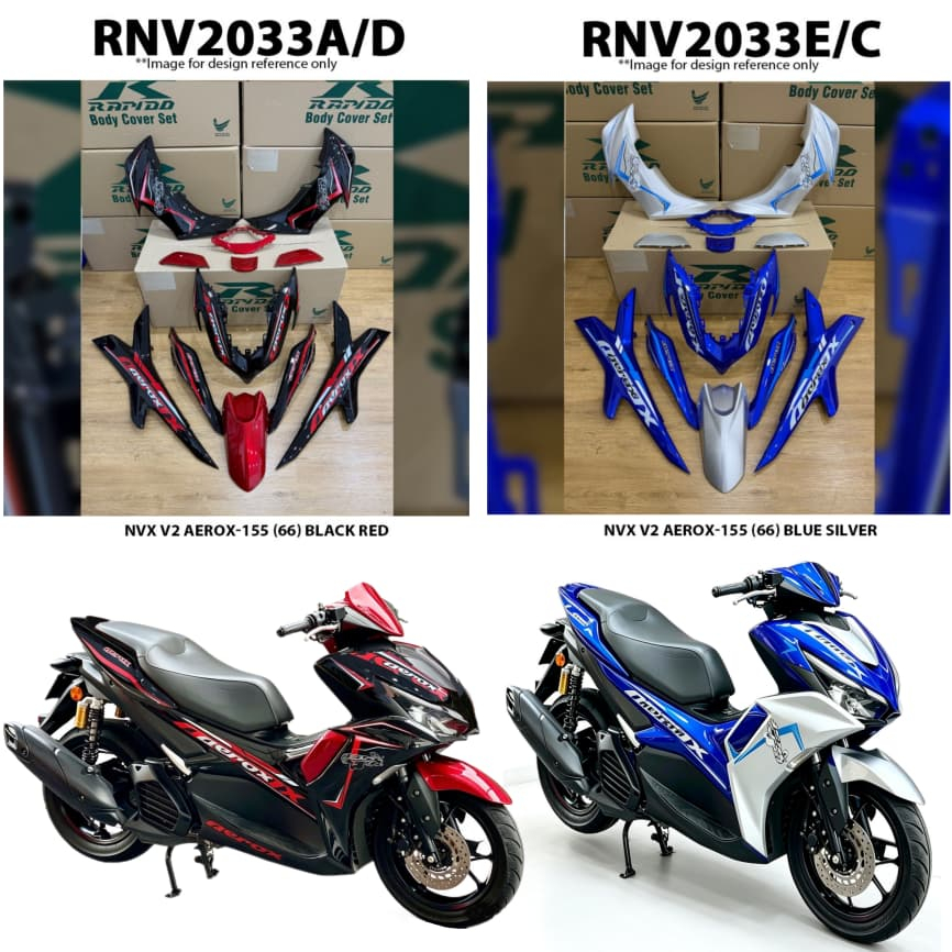 ชุดฝาครอบ Rapido Yamaha NVX V2 Aerox-155 (66) สีดําสีแดงสีฟ้าเงินสีขาวอุปกรณ์เสริมมอเตอร์ NVX155 V1 
