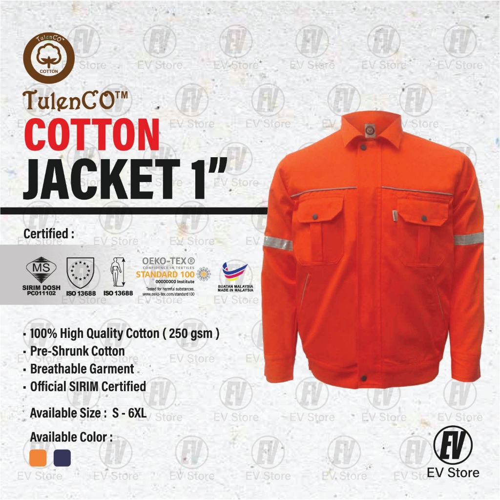 Tulen Jacket 1" Reflector Safety Cotton Workwear - แขนยาว - 240gsm - Baju Kerja Keselamatan Lelaki/P