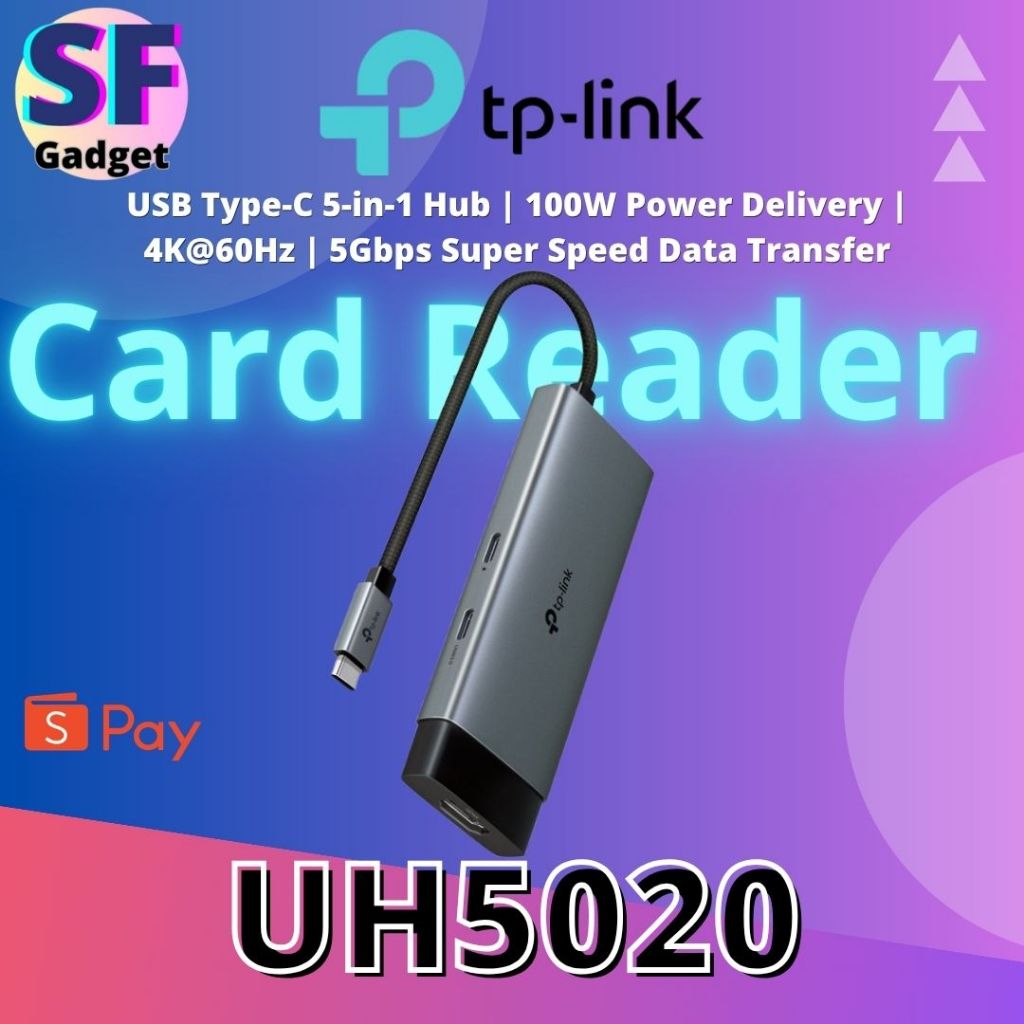 TP-Link UH5020C USB Type-C 5-in-1 Hub 100W Power Delivery 4K@60Hz 5Gbps Super Speed Data Transfer