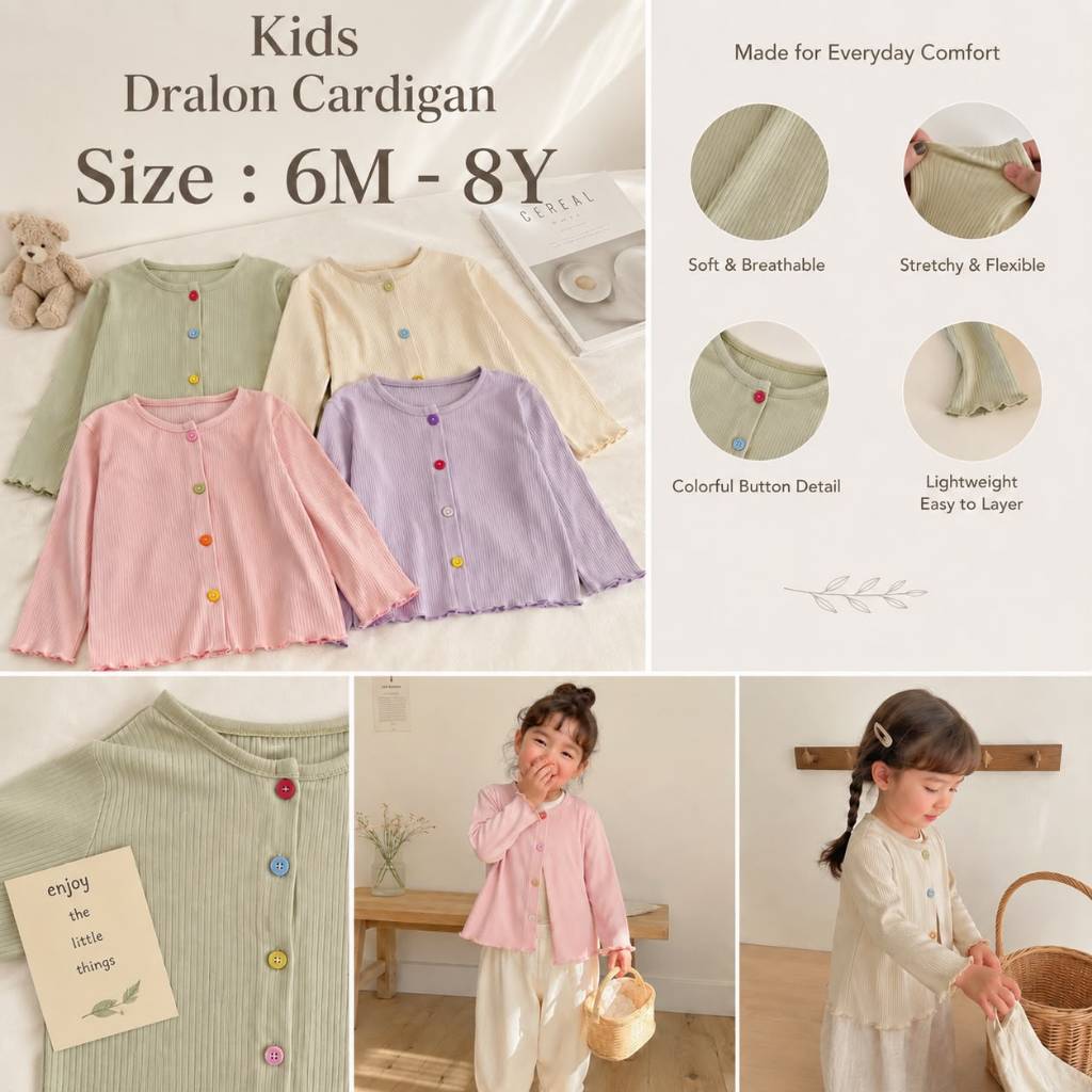 BBKid ️Kid 6M-8Y เสื้อสเวตเตอร์ถักแขนยาว Dralon Top NUU001