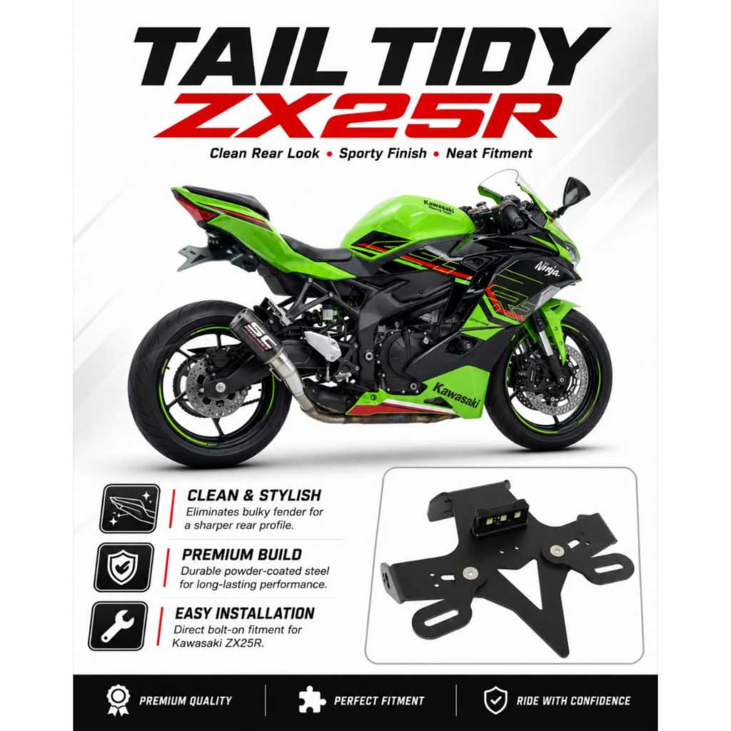 หาง Tidy Modenas Kawasaki ZX25R ZX4R ไฟท้ายอุปกรณ์เสริมมอเตอร์กระจก Slider ไอเสีย Buang Ekor ZX25 ด้