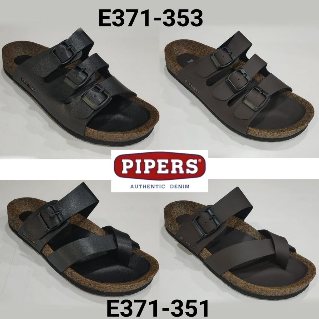 Pipers Casual Slides Men Adjustable Triple buckle Toe-loop Sandal E375-353 / E375-353