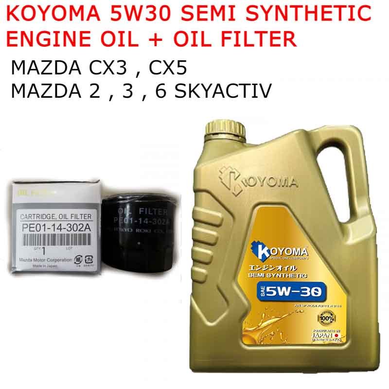 MAZDA 2, 3, 6 SKY-ACTIV, MAZDA CX3 CX30 CX5 2.0 2.5 กรองน้ํามัน + KOYOMA 5W30 SEMI SYNTHETIC ENGINE 
