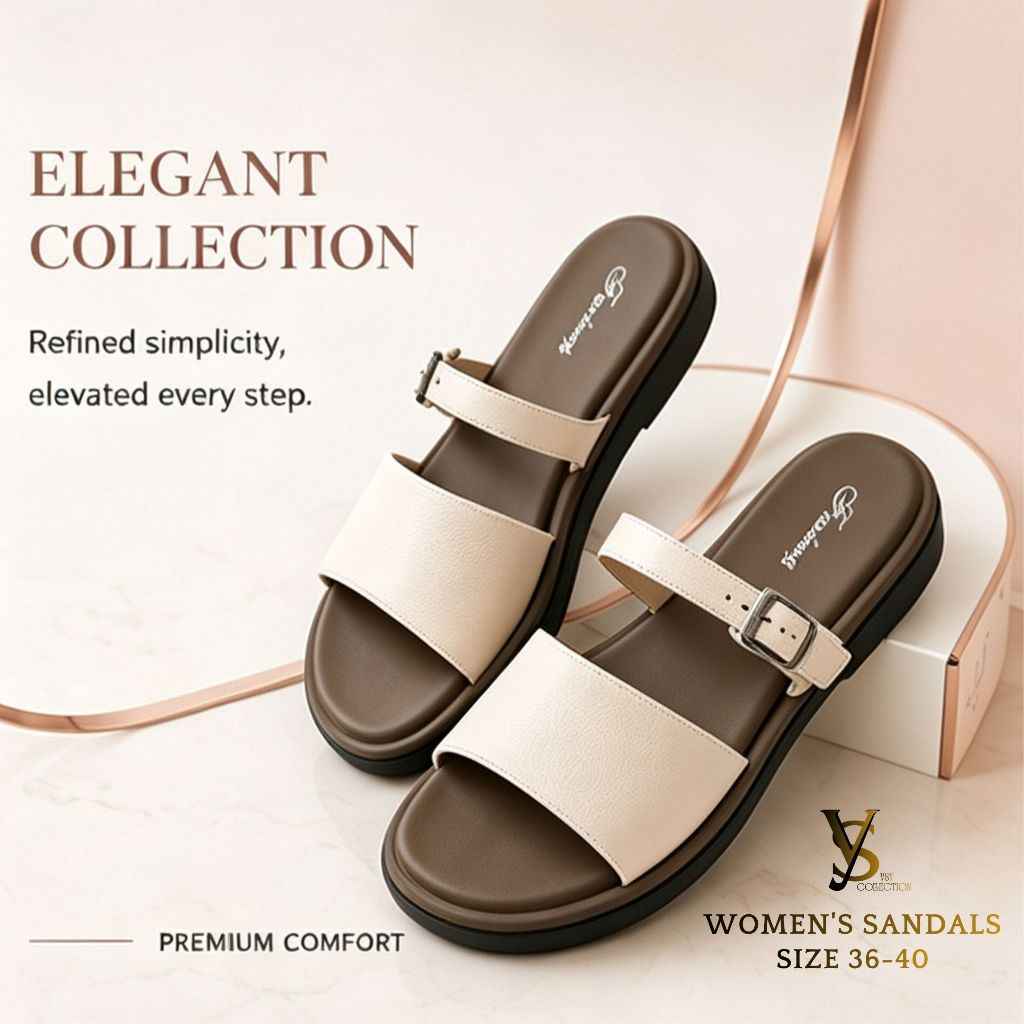 [VSY]Sandal Wanita Fashion Flat Sandal Ladies Shoes Casual Slip On Women Shoes 36-40