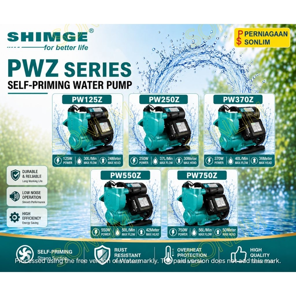 SHIMGE PW125Z PW250Z PW370Z PW550Z PW750Z AUTOMATIC SELF-PRIMING BOOSTER ปั๊มน้ําสําหรับเย็นและร้อนน