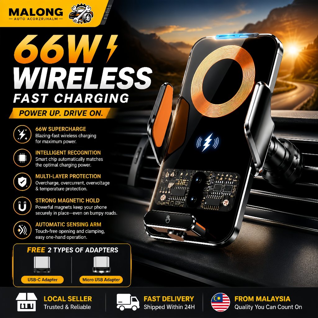 LOCAL SELLERmate66W Car Wireless Charger Phone Holder Fast Charging Clamping Magnetic Mount 360 Rota