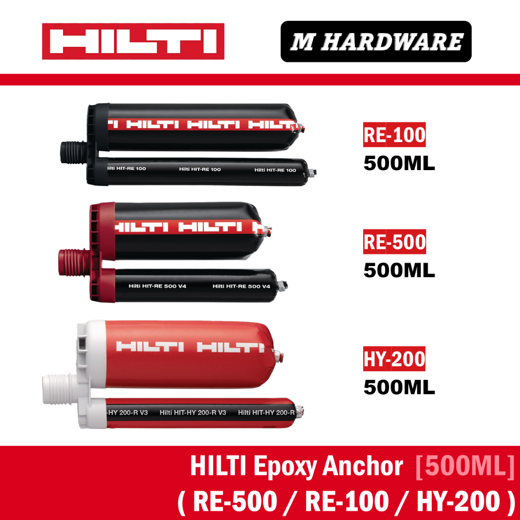 Hilti HIT-HY 200-R V3 / HIT-RE 500 V4 / HIT-RE 100 อีพ็อกซี่ Anchor [ RE500 / RE100 / HY200 ]