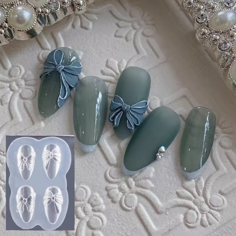 SILICON 3D MOLD-NAIL ART DIY 3D MOLD ทําเล็บมือหมีโบว์แกะสลักแม่พิมพ์ตกแต่งเล็บเล็บกาวส่องไฟกาวบรรจุ