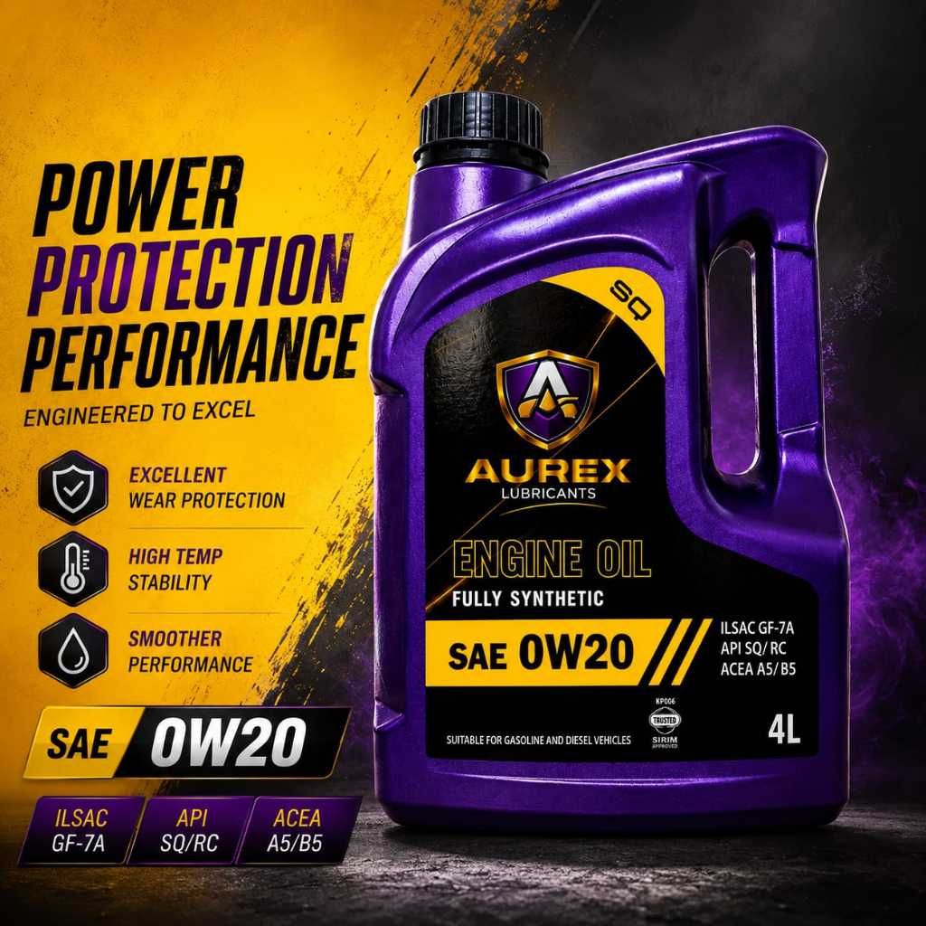AUREX 0W20 (4 ลิตร) น้ํามันเครื่องสังเคราะห์แท้ API SQ GF-7A -Proton, Perodua, Honda, Nissan, Toyota
