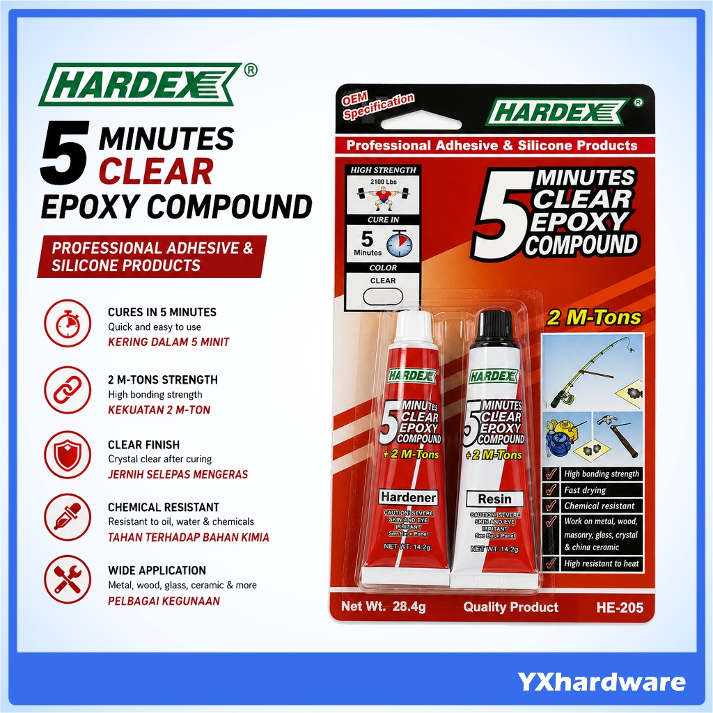 HARDEX HE205 5 MINUTE CLEAR EXPOXY COMPOUND 28.4g