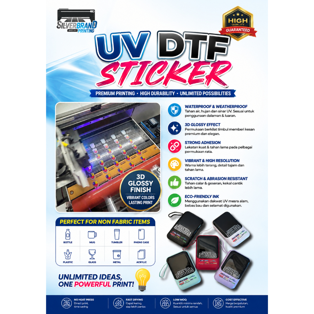 Custom UV DTF คริสตัลการพิมพ์ High-Gloss UV DTF ฟิล์มสติกเกอร์ Transfer UV DTF DIRECT พิมพ์ A3/A4 ขน