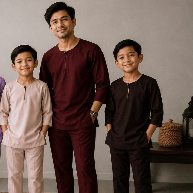 ชาย Kurta, BOYS AND ADULTS, คอเตโลน่า, แขน 3/4, มาเครป - AL SARA FASHION