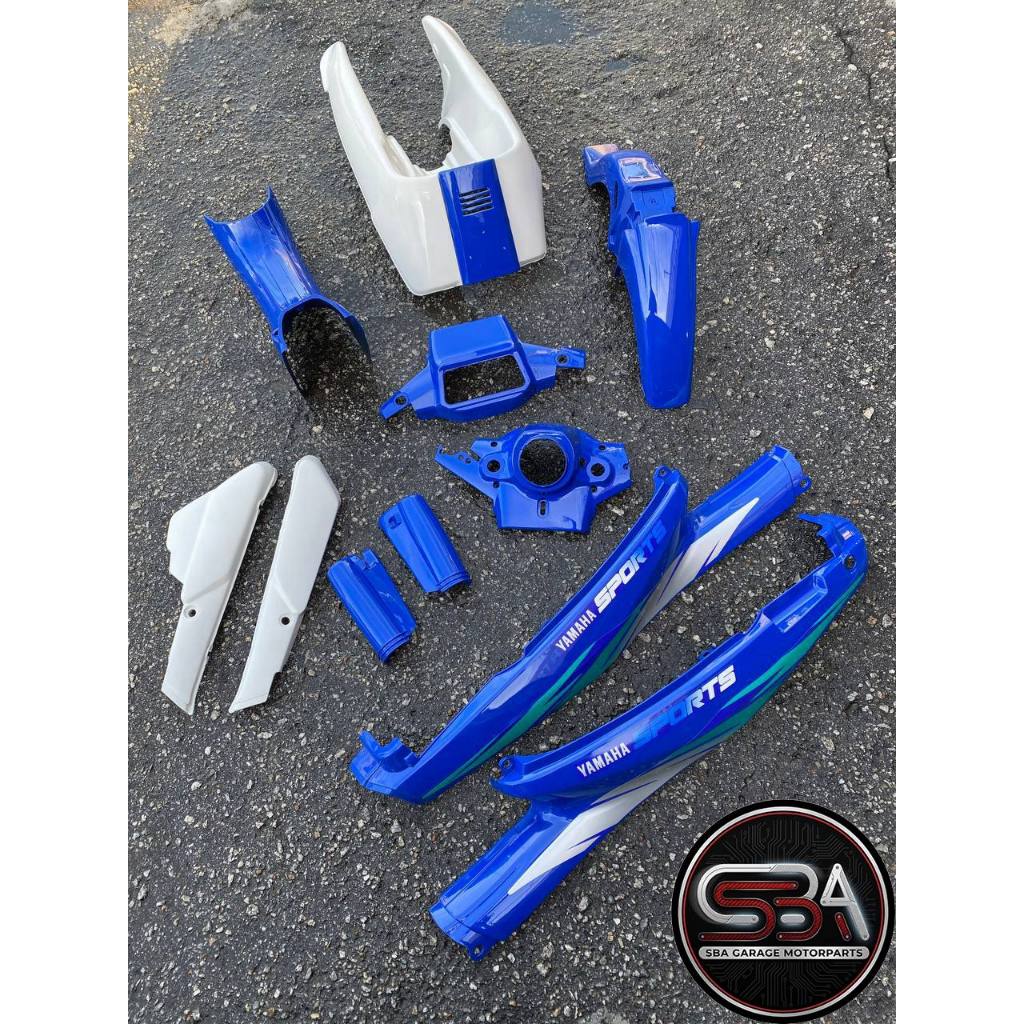 COVERSET SS SPORTS YAMAHA 100 SS Y100 2JG SB PP สีขาวสีฟ้า M SEKI ชุด SIP TAPAL ทั้งชุด