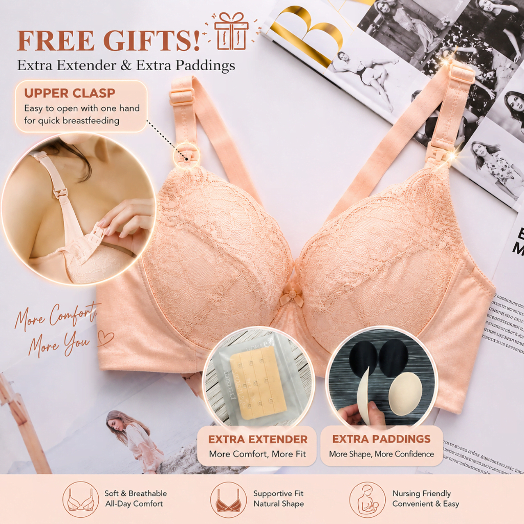 34D 36D 36E 36F 38D 38E (Bra Menyusu Span Nipis Berdawai Lembut) Soft-Wired Push Up Nursing Bra ขนาด