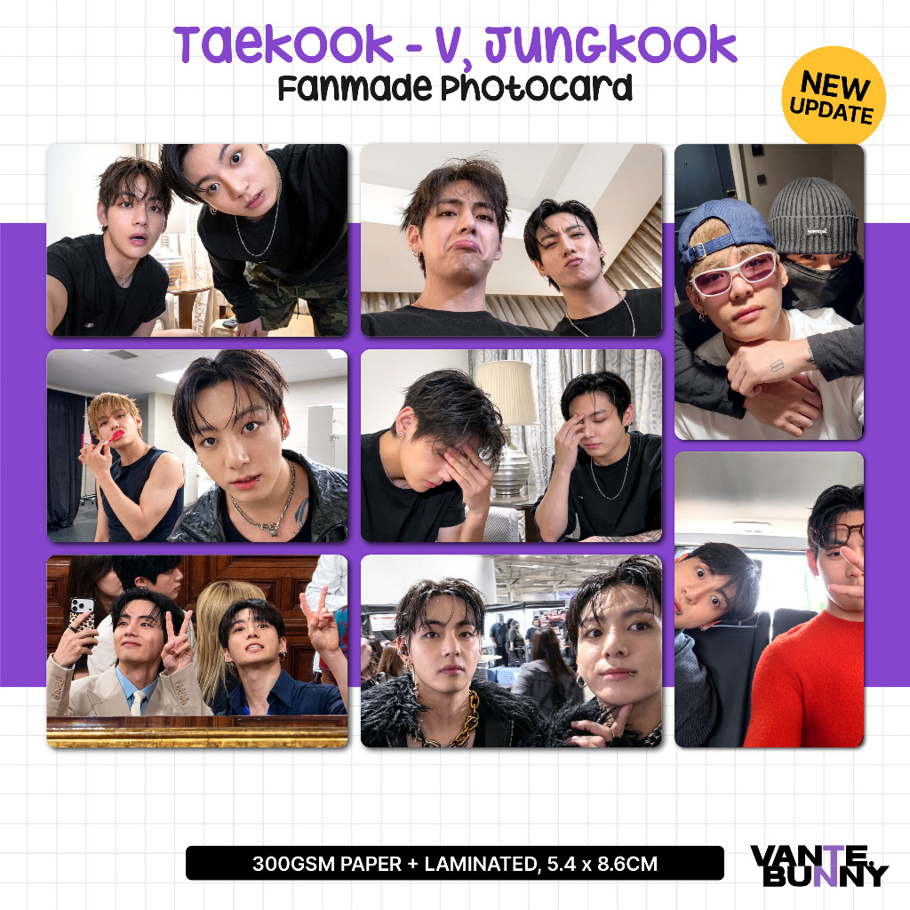 V Taehyung Jungkook การ์ดรูปถ่าย Fanmade PC vantebunny