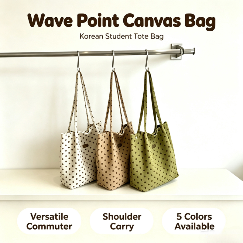 Wave Point Canvas Bag Korean Edition Girl Korean Student Tote Bag Versatile Commuter Shoulder Bag
