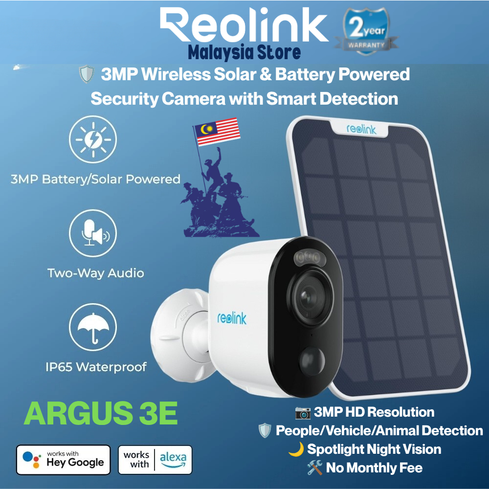 Reolink Argus 3E 3MP แบตเตอรี่ WiFi กล้อง 6x ซูมดิจิตอลสายฟรีความปลอดภัย Motion Spotlight สี Night V