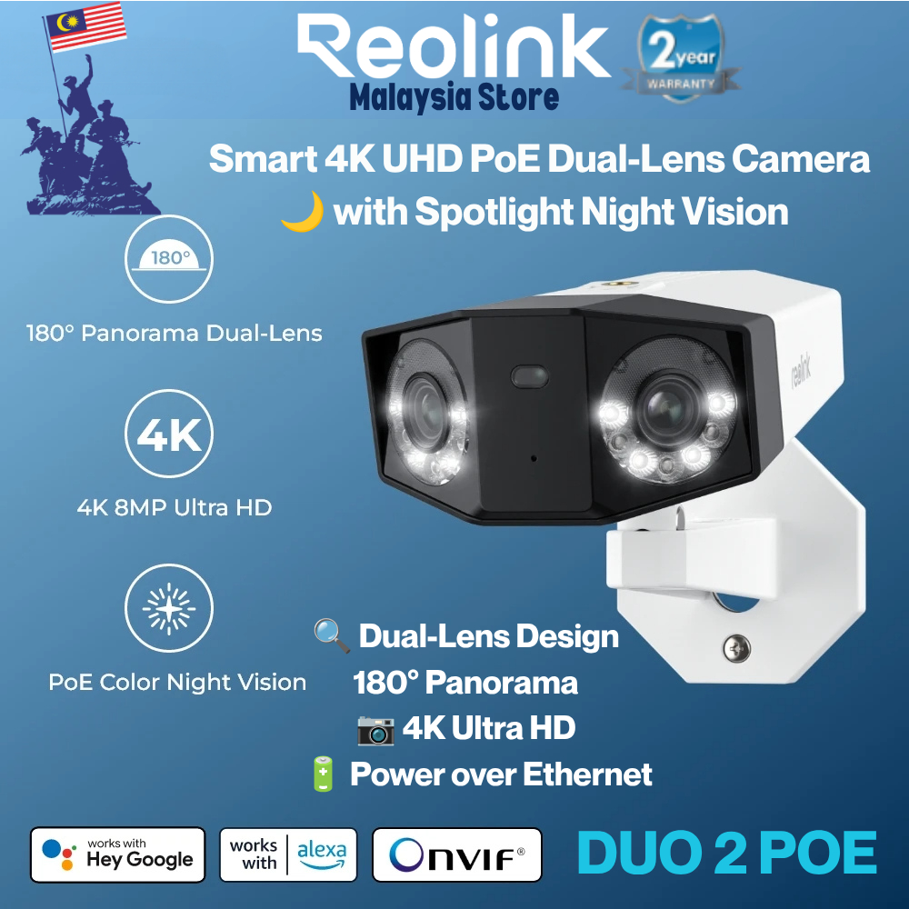 Reolink Duo 2 PoE 4K 8MP Dual Lens Outdoor Security Protection Human/Animal/Car Detect กล้องกล้องวงจ