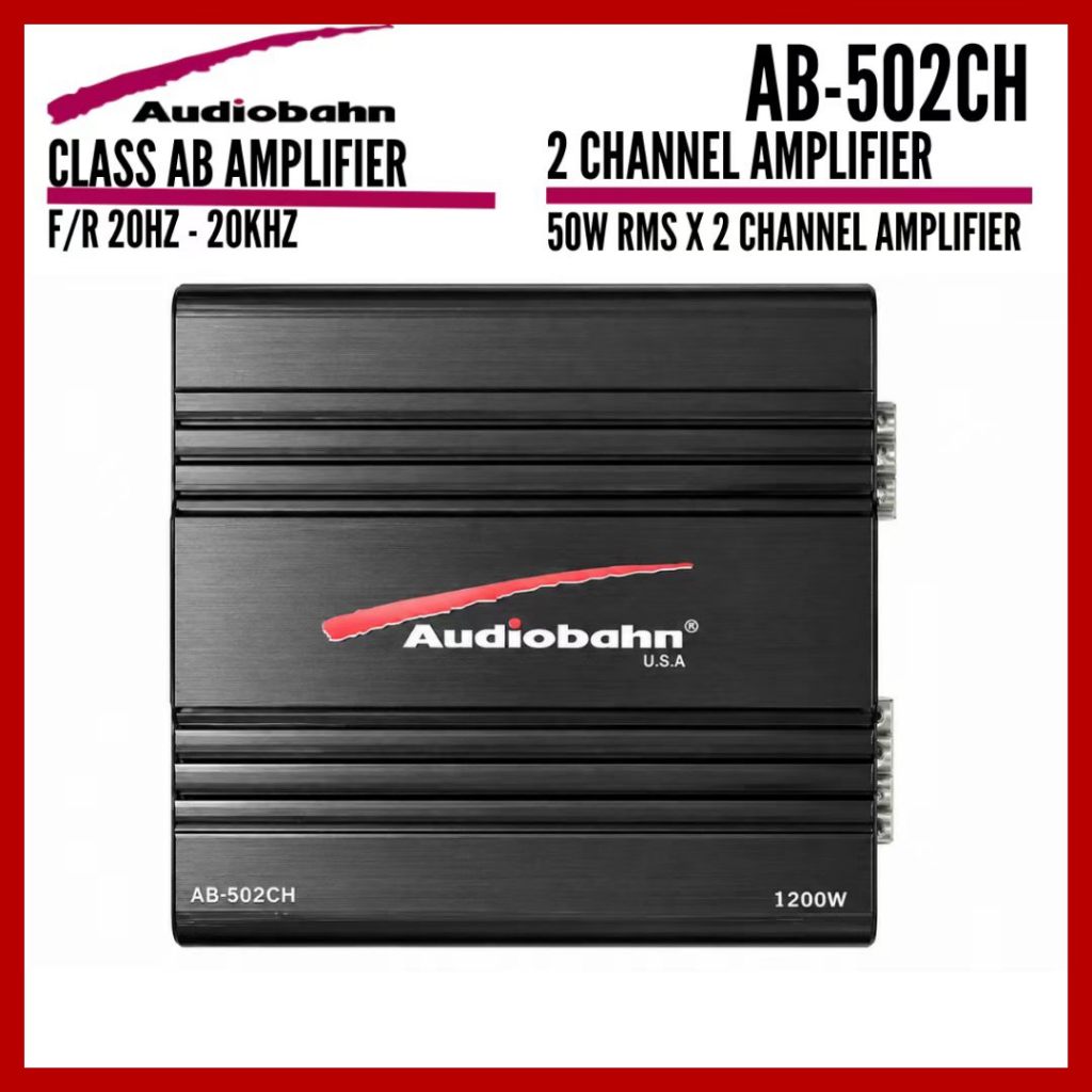 Audiobahn AB-502CH 50W RMS เครื่องขยายเสียงรถยนต์ 2 ช่อง Class AB เครื่องขยายเสียงรถยนต์